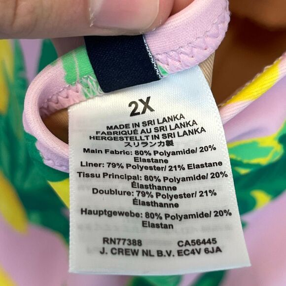 J.CREW One Piece Bathing Suit Women's Swimsuit 2X Pink Yellow Lemon Print Halter - Picture 10 of 12